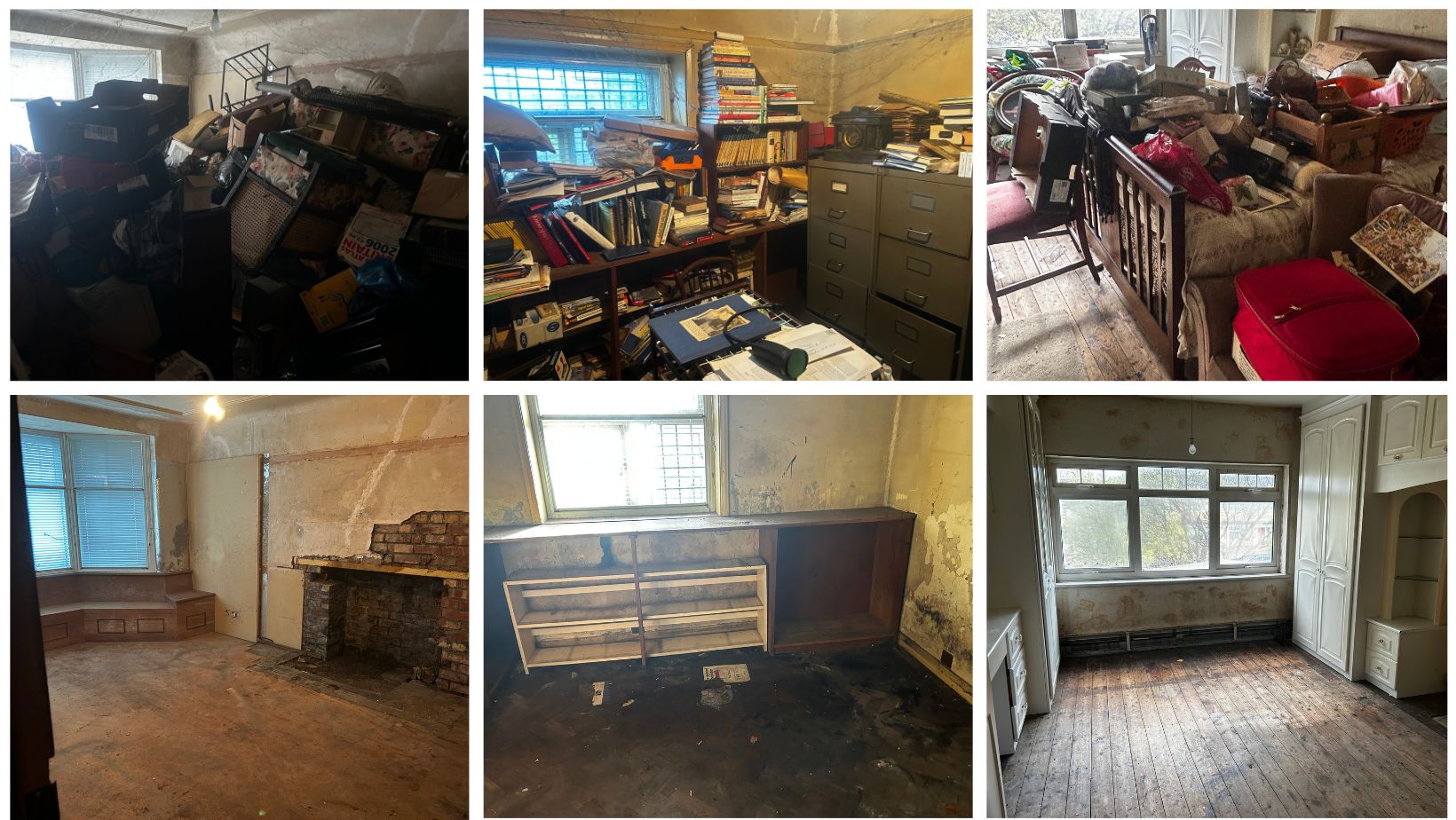 A collage of rooms cleared by Zebra Removals